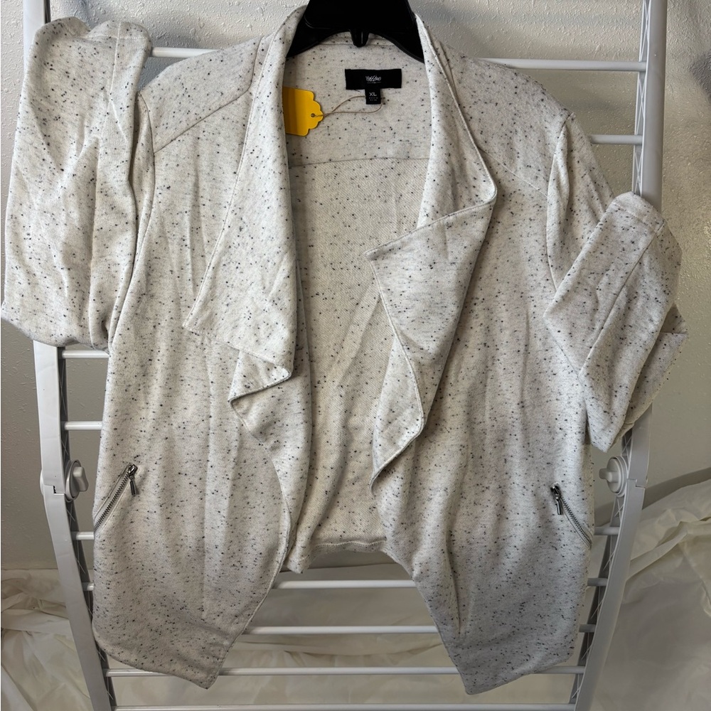 Mossimo Flyaway cardi-jacket in speckled cream/black/grey w/ zip pockets GUC